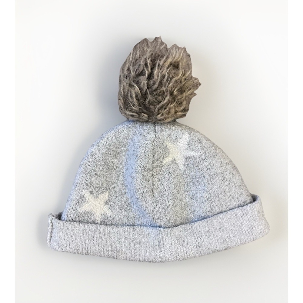 Christian Siriano Girls Boys Gray Star Print Knit Beanie Hat Pom Pom Winter